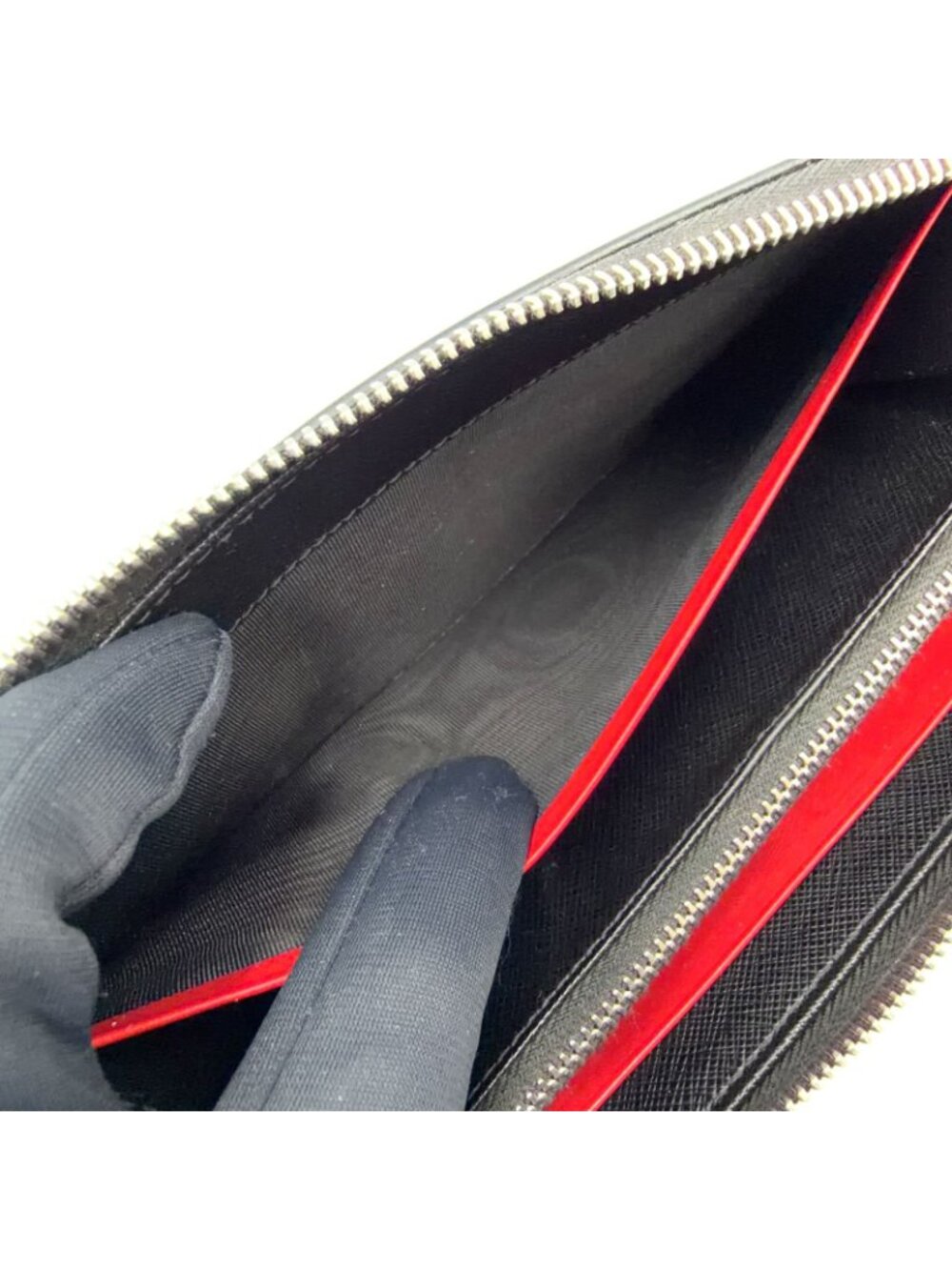 Prada Zip Around Leather Black Wallet Silver - Picture 9 of 14